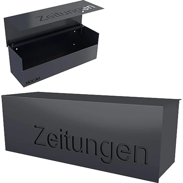 MOCAVI ZF 2b Zeitungsrolle anthrazitgrau, große Zeitungsrolle mit Beschriftung Zeitungen, modernes Design-Zeitungsfach, RAL 7016, grau, Zeitungs-box, Kasten eckig – Bild 1