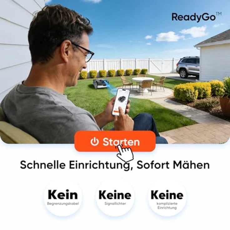 Sunseeker Mähroboter 'V1', kabellose Rasenpflege für Gärten bis 300 m², mit ReadyGo-System und Garage – Bild 2