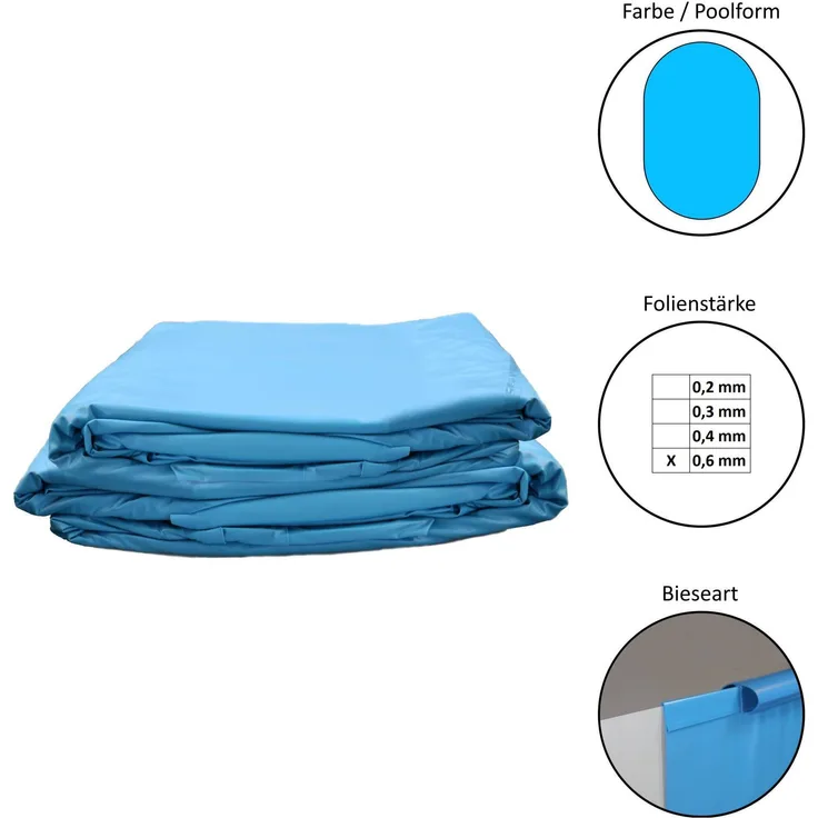 Waterman Poolfolie Ersatzfolie Ovalformbecken 916x460x150cm - Dicke 0,6mm - Einhängebiese - blau