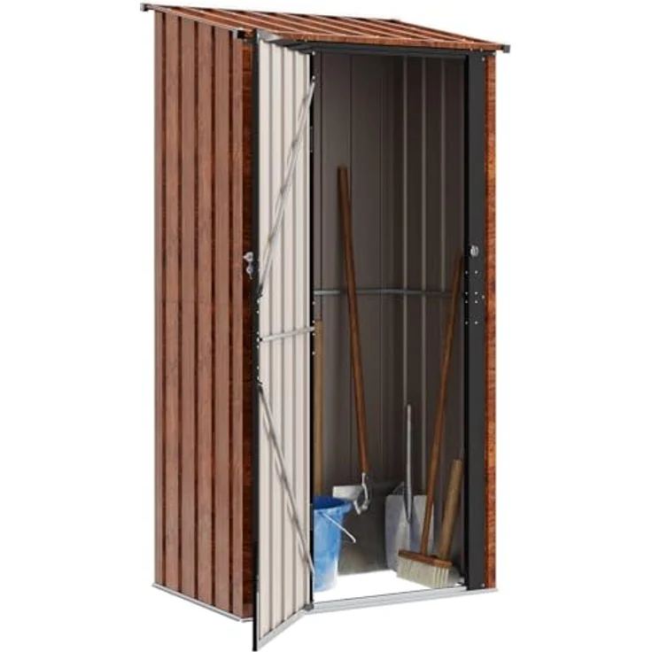 vidaXL Gartenhütte Braun 103 x 74 x 200 cm, wetterfeste Metallhütte mit viel Stauraum für Gartenwerkzeuge und Zubehör – Bild 1