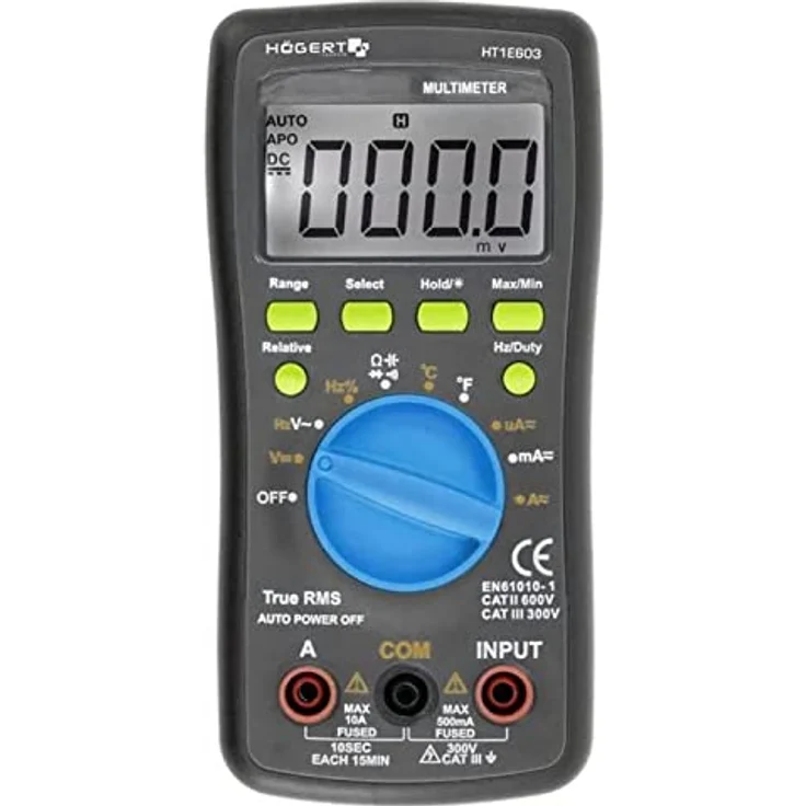 HÖGERT TECHNIK Digitales Multimeter HT-145, TRUE RMS, Temperaturmessung bis 1000°C, LCD mit Hintergrundbeleuchtung, kompakt & präzise für Elektro, Werkstatt und Kfz – Bild 1