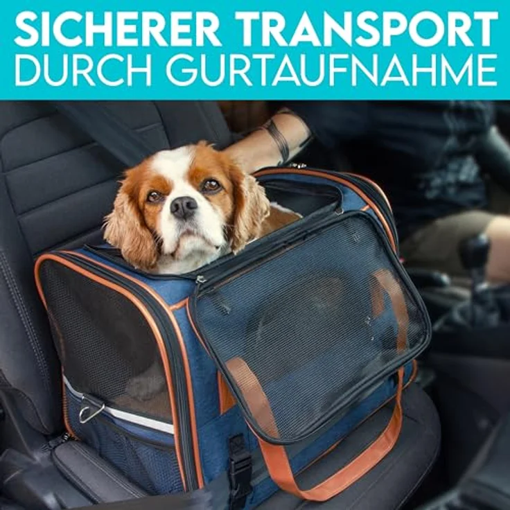 HUND IST KÖNIG Hundetasche & Katzentasche bis 8kg - Hochwertige Hundetragetasche in Denim-Farben - Faltbare mobile Tragebox für Hunde & Katzen – Bild 5