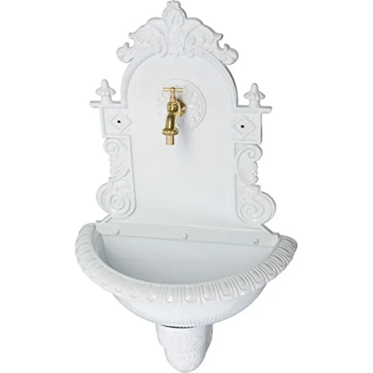 aubaho Waschbecken Wandbrunnen Wein Garten Alu Weiss antik Stil Brunnen Waschplatz Bad