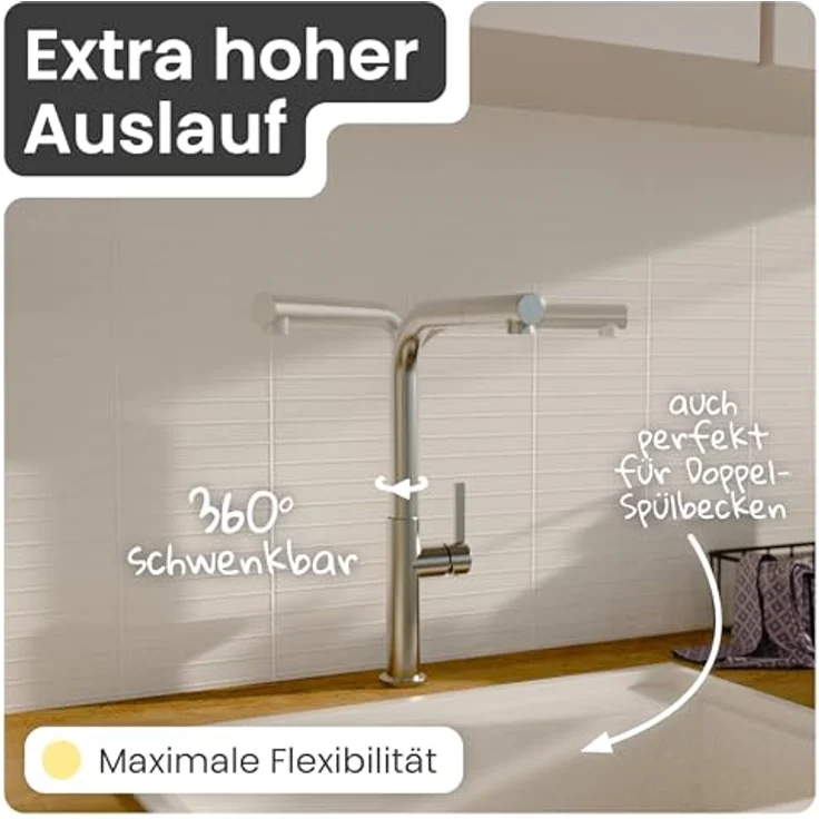 instmaier Cassia Spültischarmatur, Auslauf ausziehbar, 360° schwenkbar, Edelstahl – Bild 4