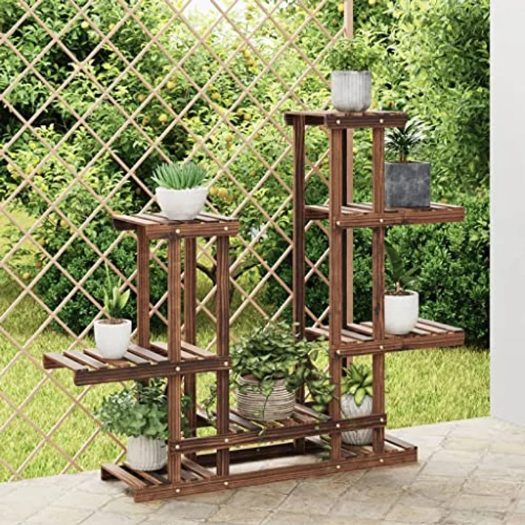 vidaXL Blumenständer Blumenständer 95x25x96 cm Massivholz Tanne (1 St), karbonisiertes Braun, robustes Tannenholz, viel Platz, breite Anwendung – Bild 2