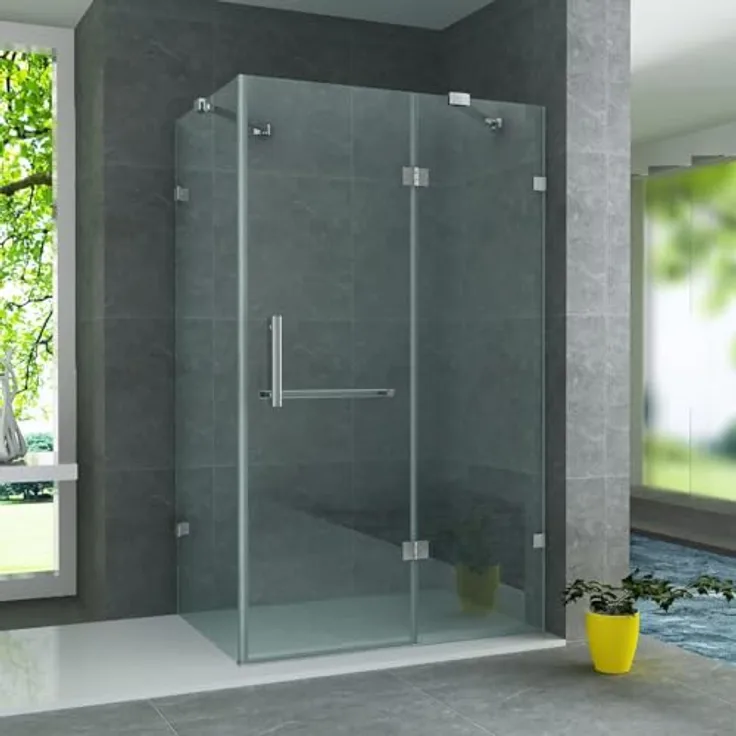 BELVIT Duschkabine 80 x 120 x 195 cm, Drehtür mit Festpaneel und Seitenwand, 8 mm Sicherheitsglas mit Nanobeschichtung, Chrom Klarglas