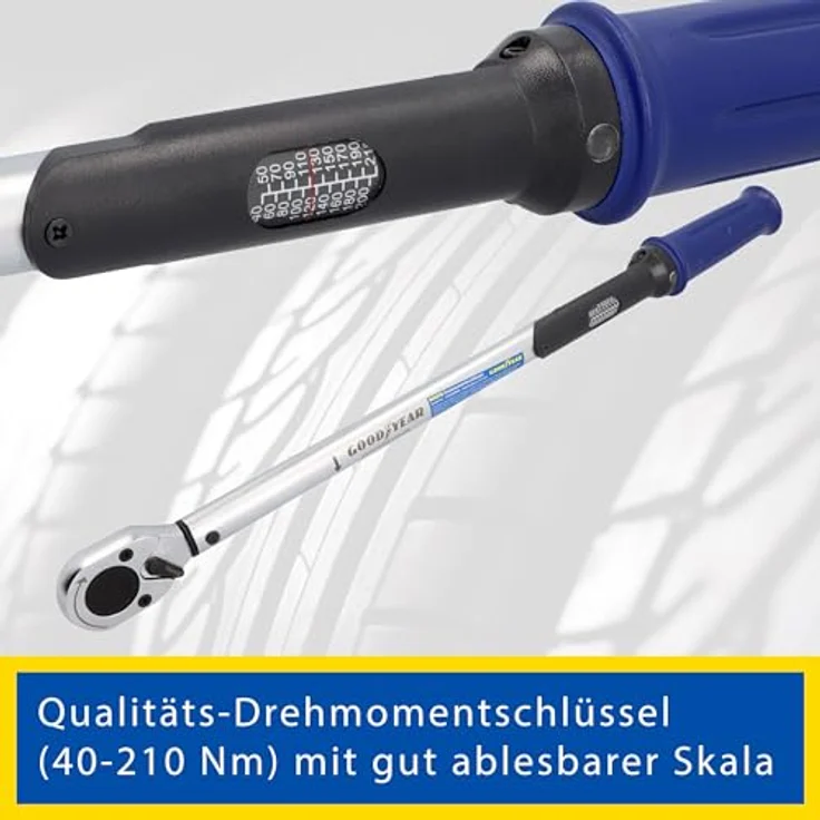 Goodyear Drehmomentschlüssel Set für Radwechsel (1/2"), 11-teilig mit farbcodierten Nüssen und stabiler Aufbewahrungsbox – Bild 5