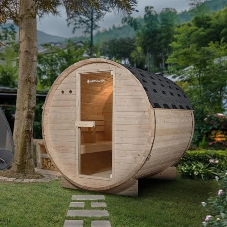 Artsauna Fasssauna Spitzbergen 180, für 4 Personen, Fichtenholz, 6 kW Elektro-Ofen, Naturfarben - Preisvergleich – Bild 2
