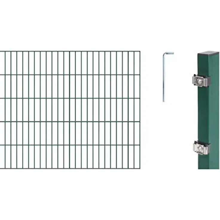 Alberts Doppelstabmatten Zaun, Komplettset zum Einbetonieren, Höhe 100 cm, Länge 14 m, grün, Pfosten 60x40 mm