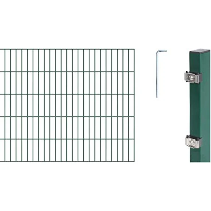 Alberts Doppelstabmatten Zaun, Komplettset zum Einbetonieren, Höhe 100 cm, Länge 14 m, grün, Pfosten 60x40 mm – Bild 1