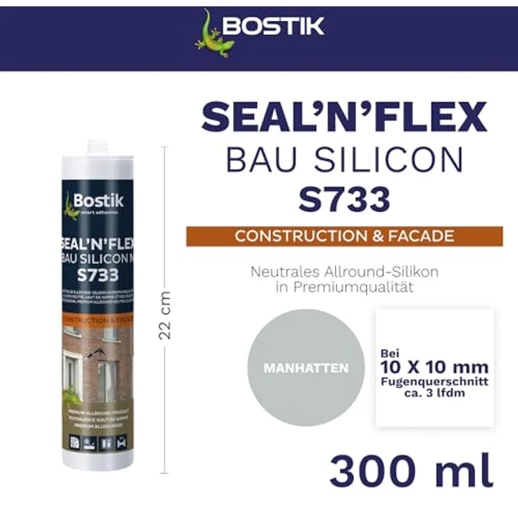 BOSTIK S733 Seal´n´Flex Bau Silikon, 300ml, hochleistungsfähiges Dichtungssilikon, Farbe: Manhattan, schimmelresistent, ideal für Innen- und Außenanwendungen – Bild 2