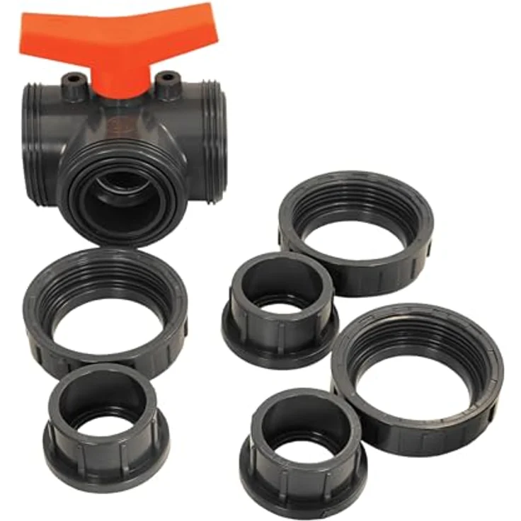 HAF PVC 3 Wege Kugelhahn T-Bohrung 40mm, Klebemuffe, grau, PN16 für Pool & Teich – Bild 3