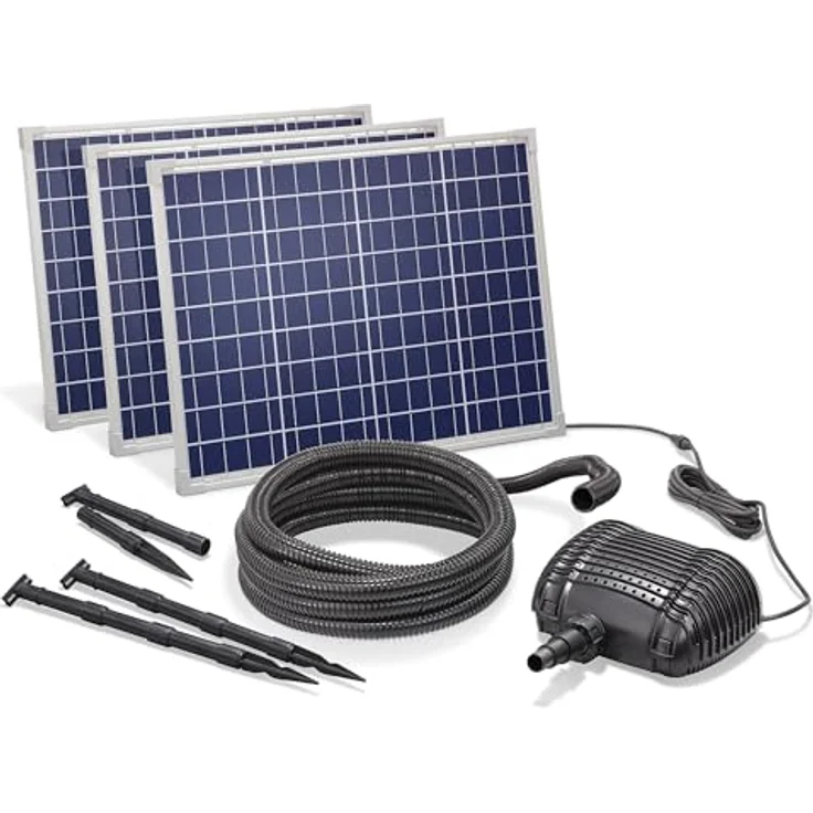 Esotec Solar Bachlaufset Waterfall 150 5000 Pro, Komplettset mit Bachlaufpumpe 5000l/h, 150Wp Solarmodulen, DIY Wasserspiel für Gartenteich und Balkon – Bild 1