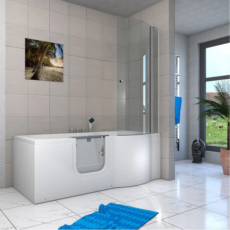 AcquaVapore Komplettdusche Seniorendusche und Sitzwanne mit Tür S12D-TH-L 170x85 cm, Sicherheitsglas ESG, inkl. Duschwanne, Überlauf Abfluss