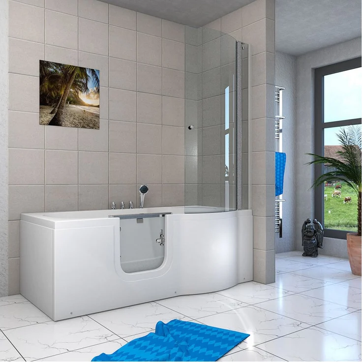 AcquaVapore Komplettdusche Seniorendusche und Sitzwanne mit Tür S12D-TH-L 170x85 cm, Sicherheitsglas ESG, inkl. Duschwanne, Überlauf Abfluss