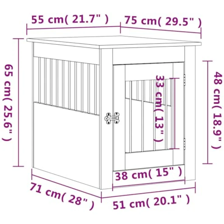 vidaXL Hundekäfig im Möbelstil, Abschließbar Hundebox mit Tür, Hundehütte Beistelltisch mit 2-in-1-Funktion, Hundehaus Haustierkäfig, Schwarz 55x75x65 cm Holzwerkstoff – Bild 4