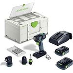 Festool Akku-Bohrschrauber TXS 18 C 3,0-Set (mit Akkupacks, Schnellladegerät, Magnet-Bithalter, Werkzeugfutter, Winkelvorsatz, Schnellspannbohrfutter, Bitkassette, Bit, Gürtelclip), im Systainer - Preisvergleich