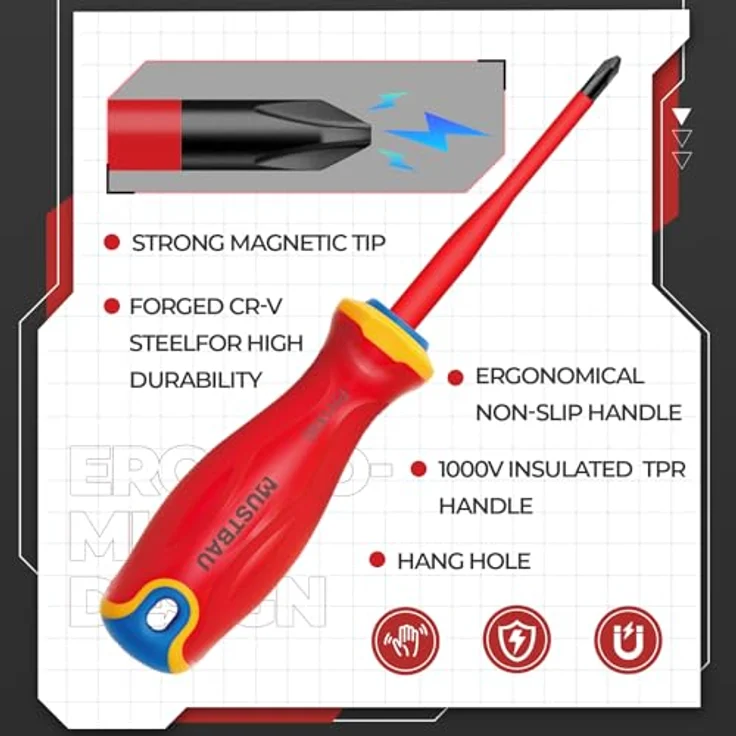 Mustbau 6-teiliges VDE-isoliertes Schraubendreher-Set, SlimFix-Dünnstabtechnologie, 1000V VDE-Isolierung, 920 g, blau – Bild 4