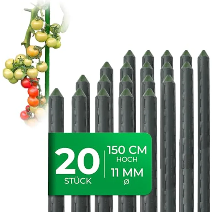Novatool Rankhilfe, 20 Stück Pflanzstäbe 150 cm grün, Metallrohr kunststoffummantelt, korrosionsbeständig