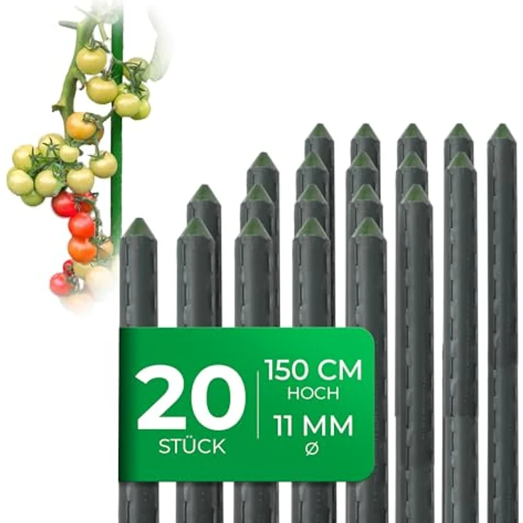 Novatool Rankhilfe, 20 Stück Pflanzstäbe 150 cm grün, Metallrohr kunststoffummantelt, korrosionsbeständig – Bild 1