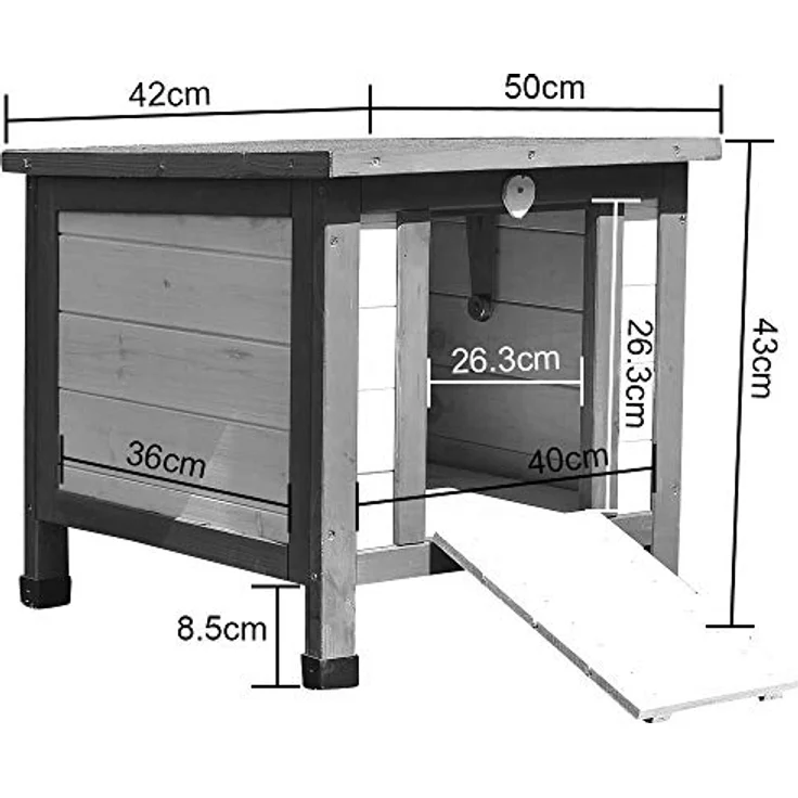 Melko Katzenhaus Grau/Weiß 50 x 45 x 43 cm mit klappbarem Deckel und Rampe, Winterfest – Bild 3