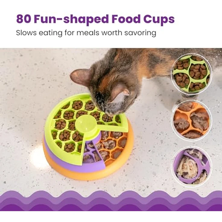 Catstages by Catstages Kitty Lickin' Layers Multilayered Cat Fun Feeder Cat Treat Puzzle - Slow Feeder with Over 80 Treat Compartments, Purrfect Size, Blue – Bild 4