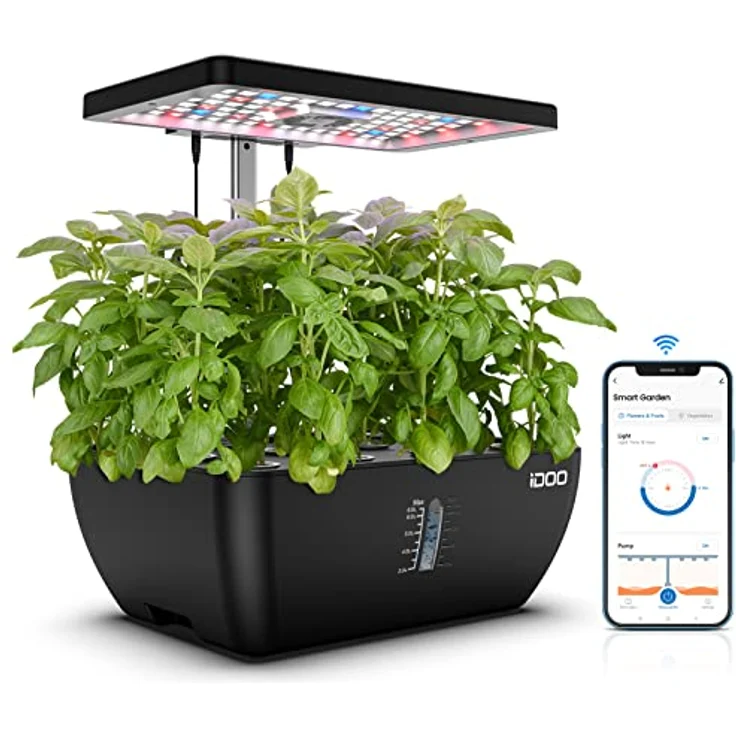 iDOO WiFi Hydroponisches Anzuchtsystem, 12Pods Smart Garden mit LED-Pflanzenlampe, 6,5L Wasserbehälter, Ventilator, Indoor Kräutergarten Kit, Höhenverstellbar, WLAN-Steuerung, Großer Wasserbehälter – Bild 1