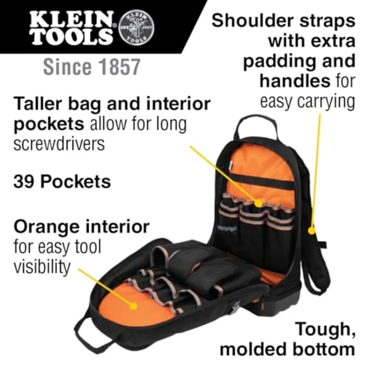 KLEIN TOOLS 55421BP-14 Werkzeugtasche, 39 Taschen und geformter Boden, Schwarz – Bild 4