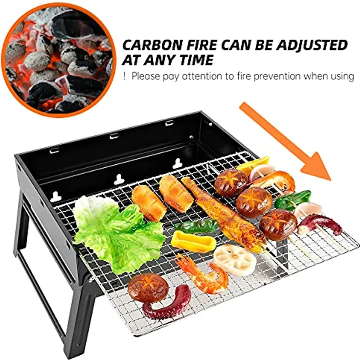 SunJas BBQ Holzkohlegrill Reisegrill Minigrill Tischgrill Picknick Campinggrill, faltbar und tragbar, kaltgewalztes Eisen, in Schwarz – Bild 2