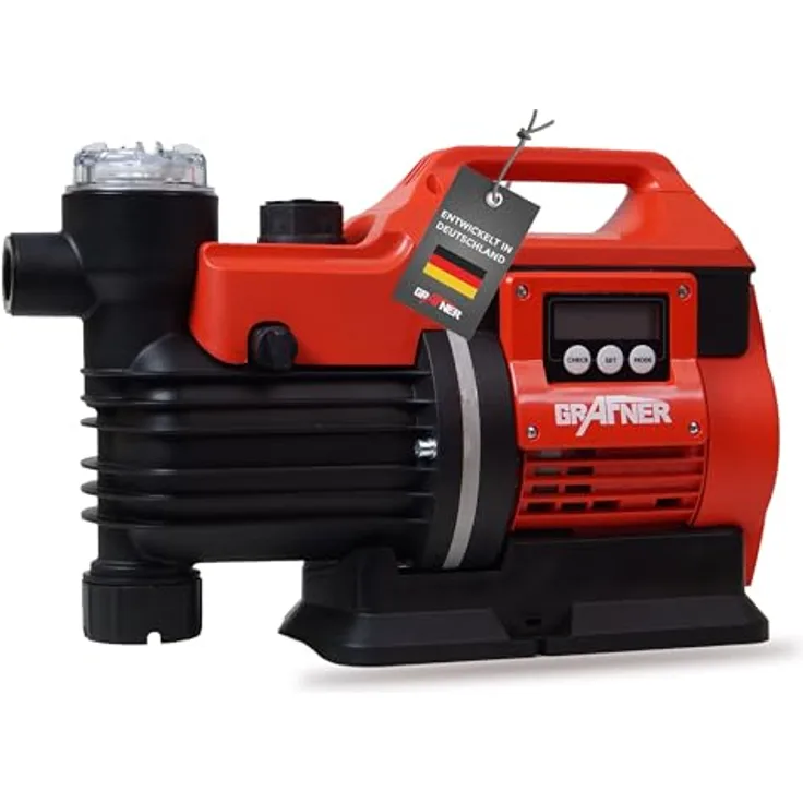 Grafner Digitaler Hauswasserautomat 650 Watt, 3,5 bar, Fördermenge 3300 l/h, LCD-Display, Vorfilter, Rückschlagventil, Durchflussschalter, Thermoschutzschalter, Brunnenpumpe - Weiß