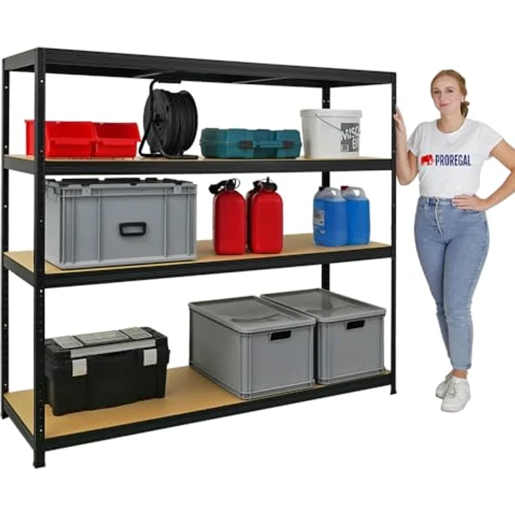 PROREGAL Schwerlastregal Giant Elephant | HxBxT 160x180x60cm | Fachlast 200kg | Schwarz | Kellerregal, Steckregal, Garagenregal, Lagerregal – Bild 3