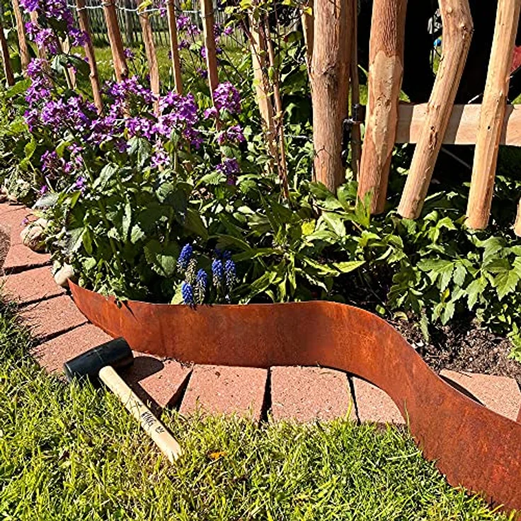 UNUS Garden Rasenkante Beeteinfassung Metall Rostoptik, Beetumrandung Rost 14x500 cm – Bild 5