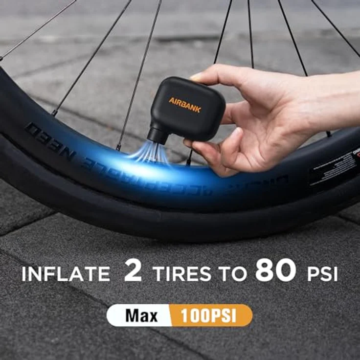 AIRBANK Mini-Fahrradpumpe Pocket SE, 100 PSI elektrische Fahrradluftpumpe für Rennräder, tragbare Fahrradpumpe, wiederaufladbar, Schwarz – Bild 2