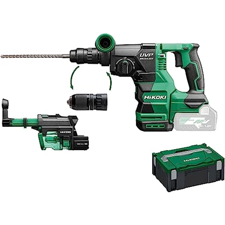 HIKOKI Akku Bohr- und Meißelhammer DH3628DCW3Z, SDS-plus, 36V, Schlagenergie 3,2 J, mit Zusatzhandgriff, Bohrtiefenanschlag, Schnellspann-Bohrfutter und Staubabsaugung im HSC II Koffer – Bild 1