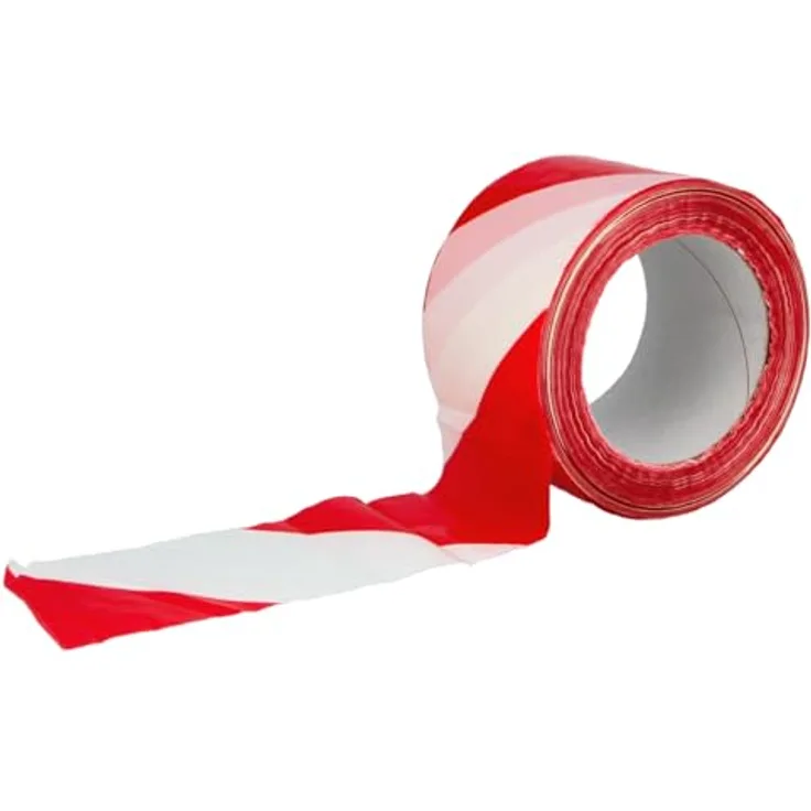 Amig Absperrband Rot-Weiß, LDPE, 200 m x 70 mm, nicht selbstklebend, wasserfest, flexibles Warnband zur Gefahrenkennzeichnung