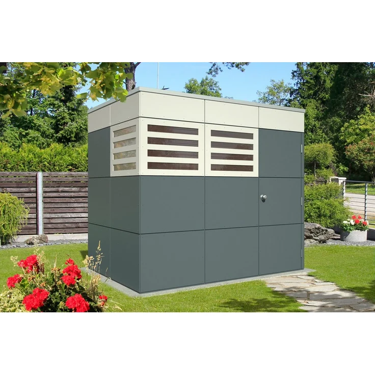 Skanholz Gartenhaus CrossCube Perth 2, 253x169 cm, Flachdach, schiefergrau-naturbelassen