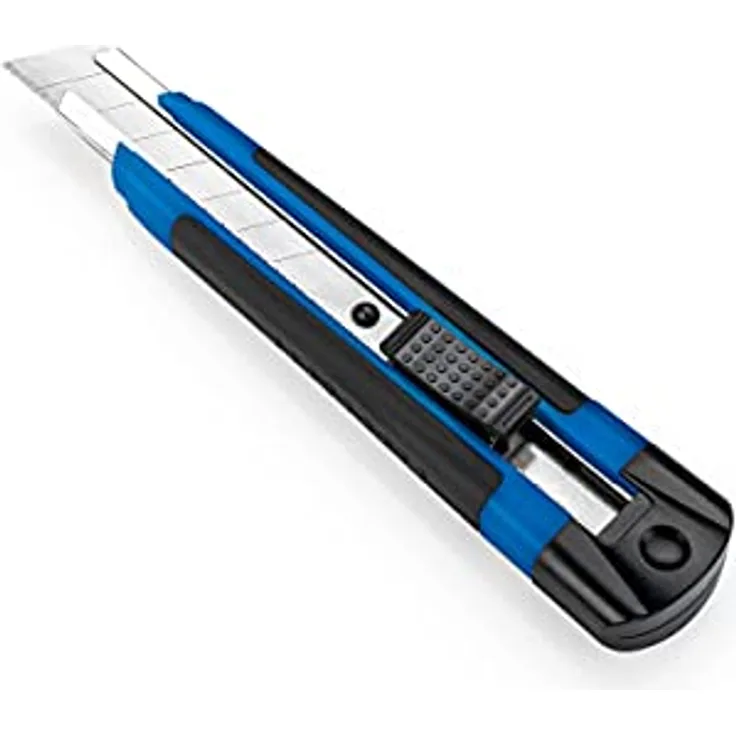 DAHLE Cutter Allround, Teppichmesser mit Metall-Messerführung und 2 Ersatzmessern, blau