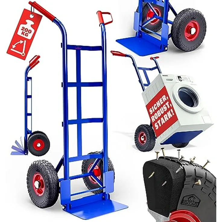 GARDEBRUK® Sackkarre PU Vollgummireifen klappbar 200kg Stahl Schutzblech Schwerlast Garten Umzug Transportkarre Transportwagen Transportroller - Preisvergleich