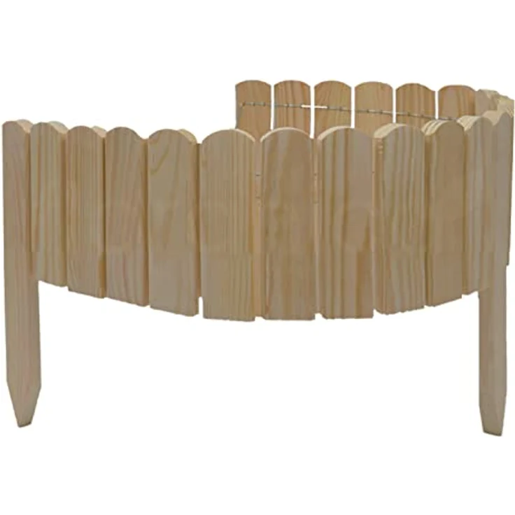 Floranica Rollborder Gartenzaun 103 x 10cm Unbehandelt Rasenkante Holz Gartendeko Beeteinfassung Deko Mini Zaun Garten Natürliches Kiefernholz – Bild 1