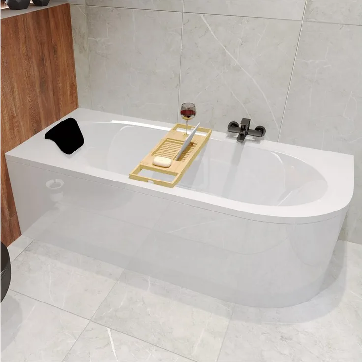 KOLMAN Badewanne Eckwanne AVITA 150x75 Links, schneeweiß mit Styroporverkleidung und Kopfstütze