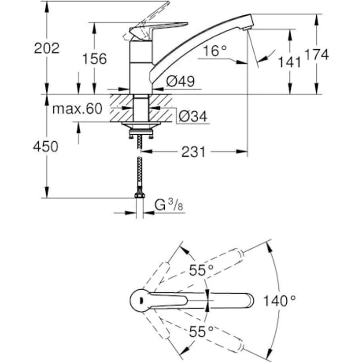 Grohe Start Eco Küchenarmatur, Einlochmontage, schwenkbarer Rohrauslauf, chrom – Bild 2