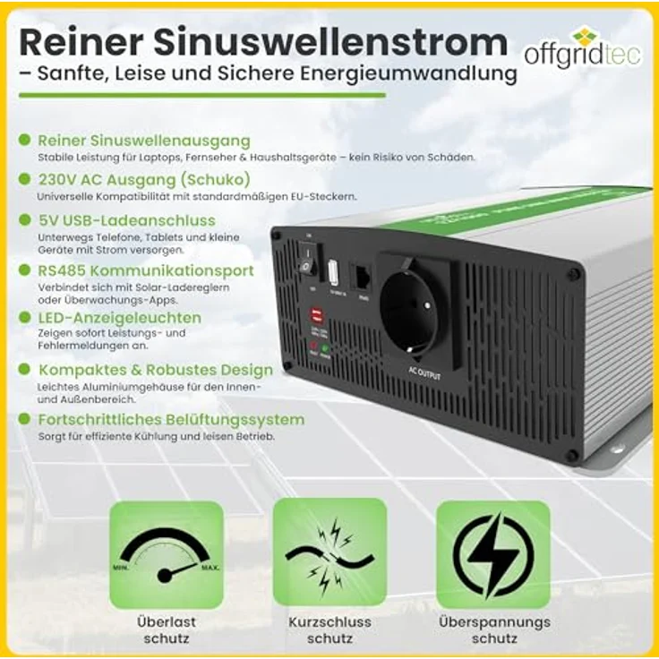 Offgridtec Autark Pro XL 24V 800W Solaranlage, 2000W Sinus-Spannungswandler, 100Ah LiFePO4 Akku, MPPT Laderegler mit Display, Plug & Play für Wohnmobil & autarke Haushalte – Bild 4