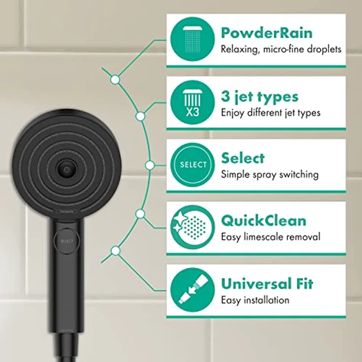 Hansgrohe Handbrause Pulsify Select S, 10,5cm, 3 Strahlarten Relaxation, PowderRain, IntenseRain, Massagestrahl - Zeitlose Wohlfühldusche – Bild 2