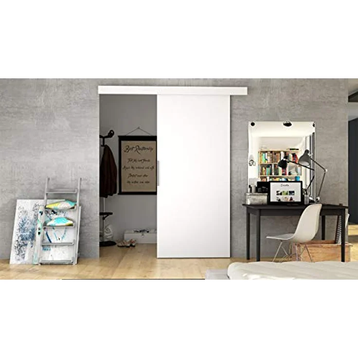 Mirjan24 Schiebetürsystem Flash I mit Selbstschließer Zimmertür Aluminiumgriff Komplett-Set für Schiebetüren, Tür Innentüren Trennwände Weiß, Modell: 90 – Bild 2