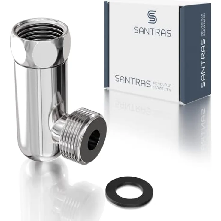 SANTRAS® Entleerventil DELUXE zum Abfluss von stehendem Wasser im Duschschlauch in Chrom – Verchromtes Entleerungsventil zur Entleerung des Brauseschlauchs mit Rückflussventil MADE IN GERMANY - Preisvergleich – Bild 1