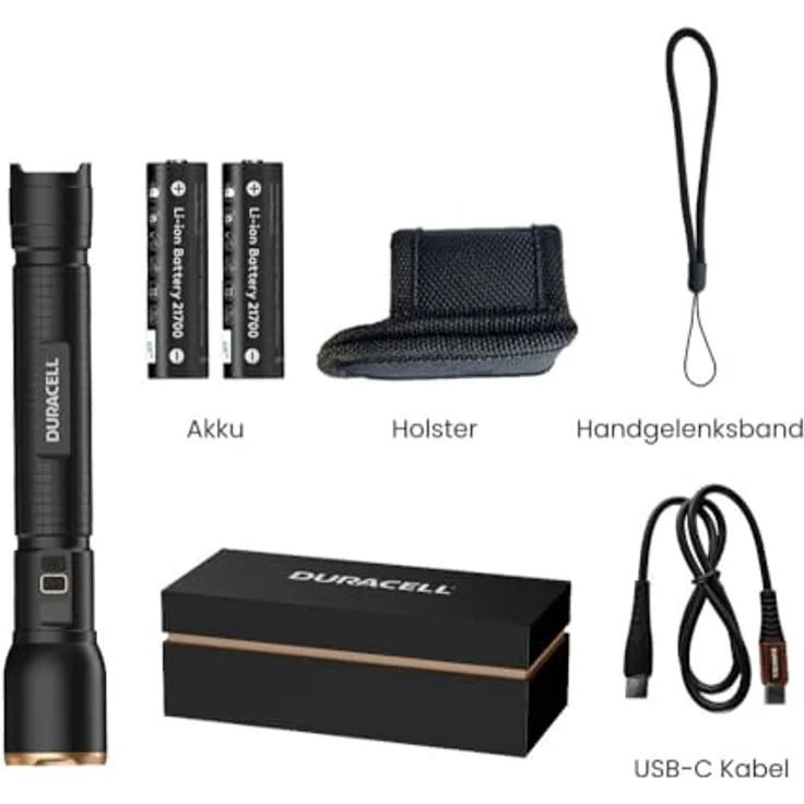 Duracell DF6000R, Taschenlampe schwarz mit 750 Lumen, 230 m Reichweite, IP54, USB-C Aufladung – Bild 6