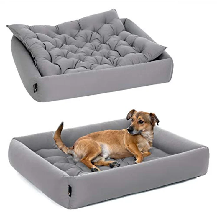 Doctor Bark Pointer | Hundebett mit Hundekissen - orthopädisch, waschbar, bequem (XXL - 100x90 cm, Hellgrau) – Bild 1