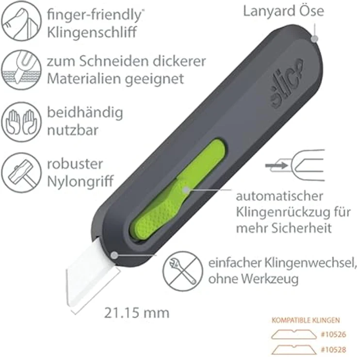 SLICE Cuttermesser Slice 10554, automatischer Klingenrückzug mit keramischer Sicherheitsklinge, ergonomischer Griff – Bild 4