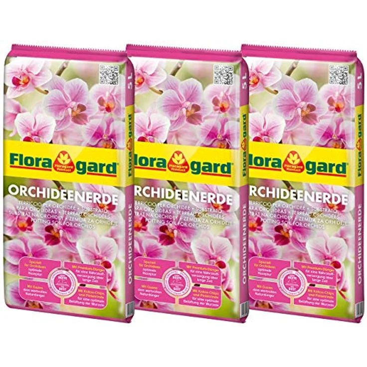 Floragard Orchideenerde 3x5L - für Phalaenopsis und andere Orchideenarten - mit Premium-Dünger und Pinienrinde – Bild 1