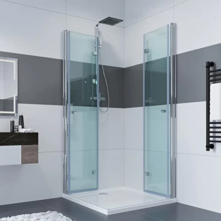 IMPTS Duschkabine 80x100 cm Duschabtrennung Falttür Eckeinstieg Komplettset Dusche MIT Duschwanne & Ablaufgarnitur, 185cm – Bild 3
